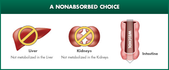 Welchol® (colesevelam HCI) gets absorbed in the intenstines